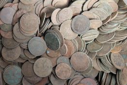 A large quantity of coins including Pennies and other low denomination coins