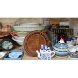 A set of Colin Dexter books together with card games, pottery wash basins, Wedgwood trefoil dish,