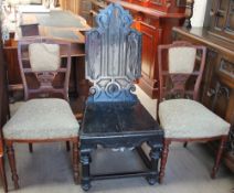 A Victorian ebonised hall chair together with a pair of Edwardian salon chairs