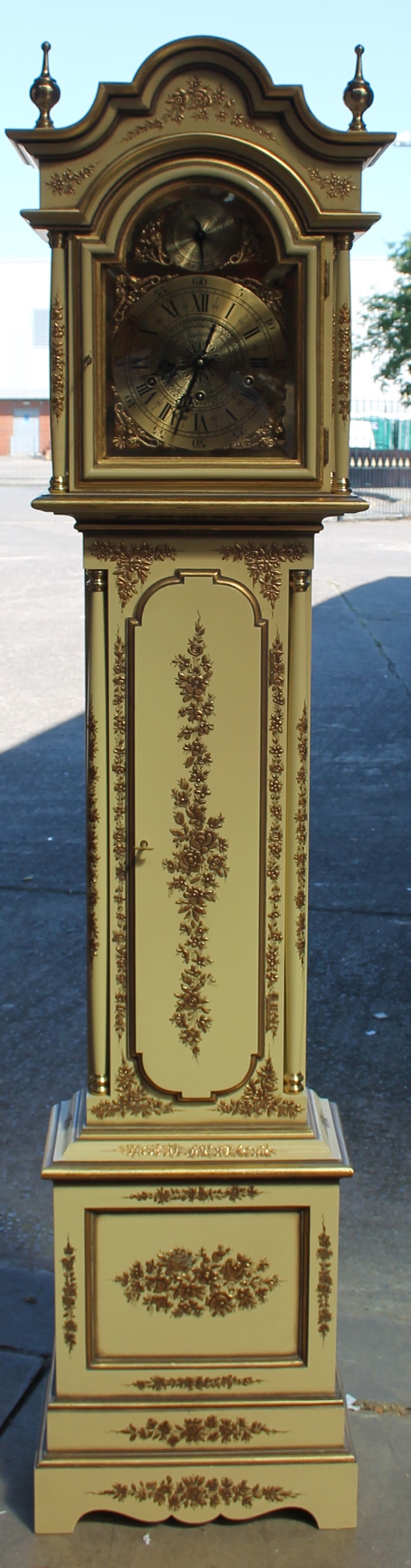 A Portuguese Reguladora cream and gilt decorated long case clock, - Image 2 of 2
