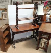 A Victorian rosewood side table together with an oak gate leg dining table, a towel rail,