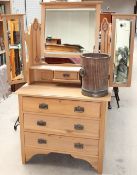 A satin walnut dressing table together with a waste paper basket