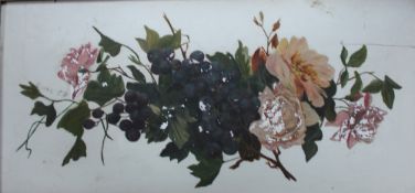 A floral opaque glass painting of flowers together with prints and photographs