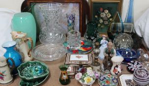 Liskeard glass vases and paperweight together with assorted ceramics and glasswares,