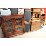 An oak display cabinet together with an oak hifi cabinet, speaker cabinets, television cabinet,