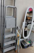 A Taskmaster aluminium extending ladder together with a step ladder, tools, vice, garden chairs,