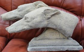 After M Bertin A pair of racing greyhound heads Reconstituted stone 47cm long x 27cm high