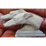 After M Bertin A pair of racing greyhound heads Reconstituted stone 47cm long x 27cm high