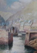 J Ernest Winterbottom Mousehole Harbour Watercolour Signed 41 x 29.