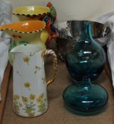 A Wadeheath pottery parrot handled jug together with a Falconware kingfisher handle pottery jug,