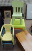 Children's chairs and tables together with a toy trunk