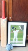 A Matthew Maynard bat signed by Glamorgan and Derbyshire and a Royal Doulton figure together with a