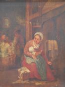 A 19th century British School A lady nursing in a tavern Oil on canvas Together with three prints