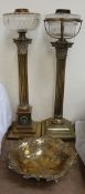 A brass Corinthian column oil lamp,