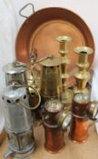 A pair of Ceag Miners supply Co Ltd Type BE3 lamps, together with three other Miners lamps,