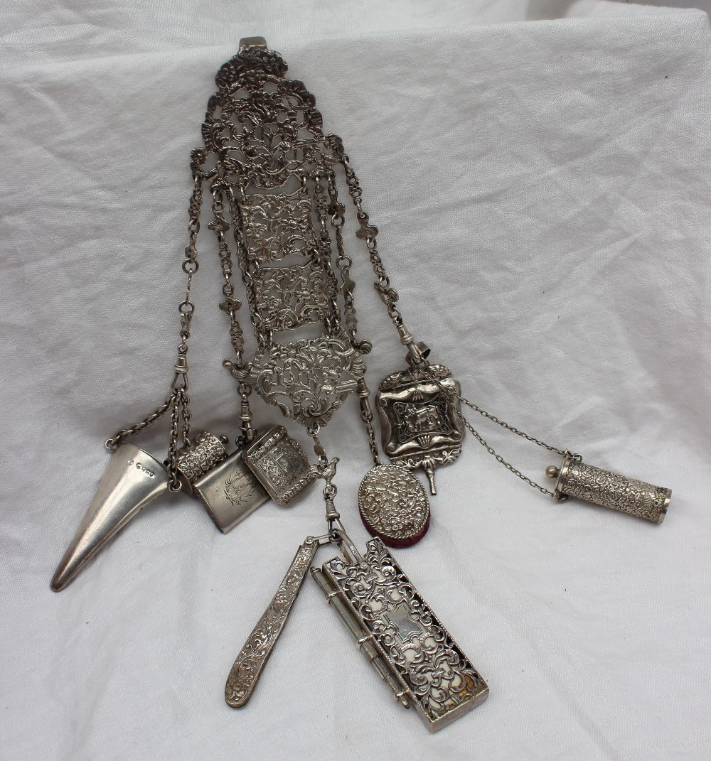 A 19th century continental white metal chatelaine,