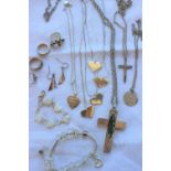 Assorted silver jewellery including rings, pendants, necklaces etc,