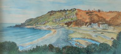 David Hawkins Pwll Ddu, Gower Watercolour Signed 27.5 x 60.