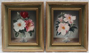 James Noble A Mixed bouquet of roses Oil on canvas Signed and label verso 24.5 x 19.