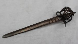 A late Victorian silver novelty paper knife in the form of a sword with a basket hilt, Birmingham,