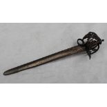 A late Victorian silver novelty paper knife in the form of a sword with a basket hilt, Birmingham,