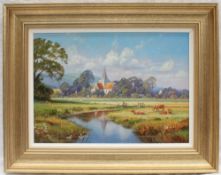 Christopher Osborne Meadow waters, Alfriston Oil on board Signed and inscribed verso 24.5 x 34.