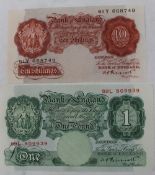 A Bank of England Ten Shillings note, K.O. Peppiatt, Chief Cashier, B236, 61Y No.