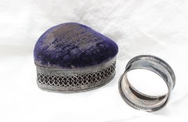 An Edward VII silver pin cushion jewellery box, of heart shape, Birmingham,