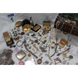 Assorted costume jewellery including a silver note case, silver cigarette case, silver locket,