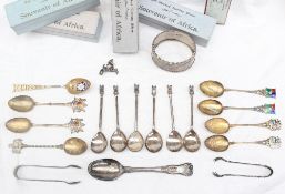 A collection of hallmarked silver Souvenir of Africa tea spoons, together with other tea spoons,