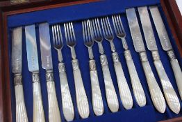 A Victorian silver and mother of pearl matched part fruit set, comprising six knives and six forks,