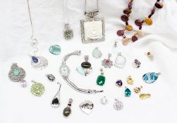 Assorted silver and semi precious stone set pendants, together with necklaces,