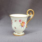 A Swansea porcelain miniature cup, of urn shape with a scrolling handle and pedestal foot,