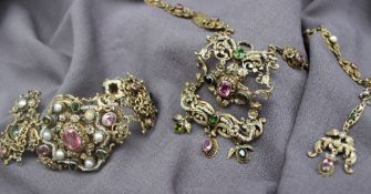 An Austro Hungarian Renaissance Revival necklace, bracelet and earring set,