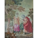 A 19th century silkwork depicting Rebecca at the Well, 64 x 48.