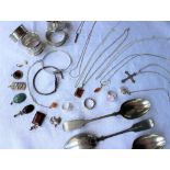 A Collection of silver jewellery including rings, bangles,