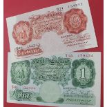 A Bank of England Ten Shillings note, B.G Catterns, Chief Cashier, B223, O71 No.