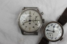 A Gentleman's stainless steel British Military Lemania single button chronograph wristwatch with a