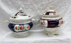 Two Gaudy welsh twin handled sucrier and covers