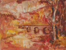 Isherwood Abstract landscape scene Oil on board Signed 45.5 x 60.