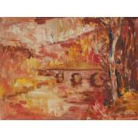 Isherwood Abstract landscape scene Oil on board Signed 45.5 x 60.