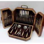 A late Victorian electroplated and ivory handled, silver collared fruit set,