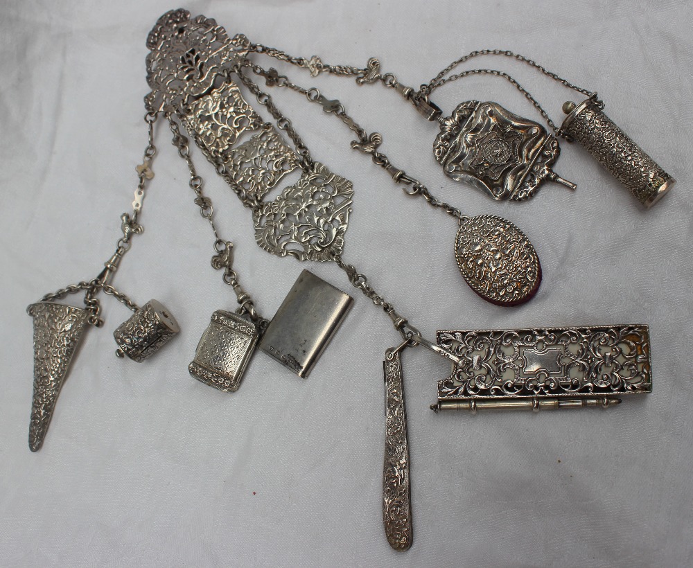 A 19th century continental white metal chatelaine, - Bild 2 aus 3