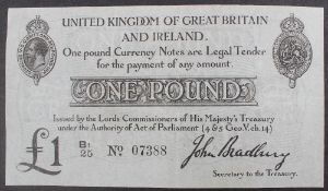 A United Kingdom of Great Britain and Ireland One Pound note, John Bradbury,