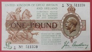 A United Kingdom of Great Britain and Ireland One Pound note, John Bradbury,