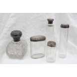 An Edward VII silver topped and hobnail cut glass dressing table scent bottle, Birmingham,
