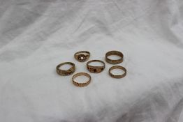 Six assorted 9ct yellow gold rings approximately 12.