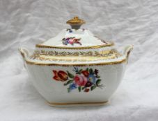 A 19th century Swansea porcelain twin handled sucrier and cover with a gilt pointed finial the body