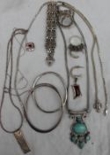 Assorted silver jewellery, including necklaces, bracelets,