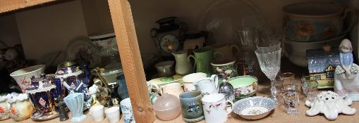 A Stanley pottery part tea service together with a cranberry glass table salt, a Maling vase,